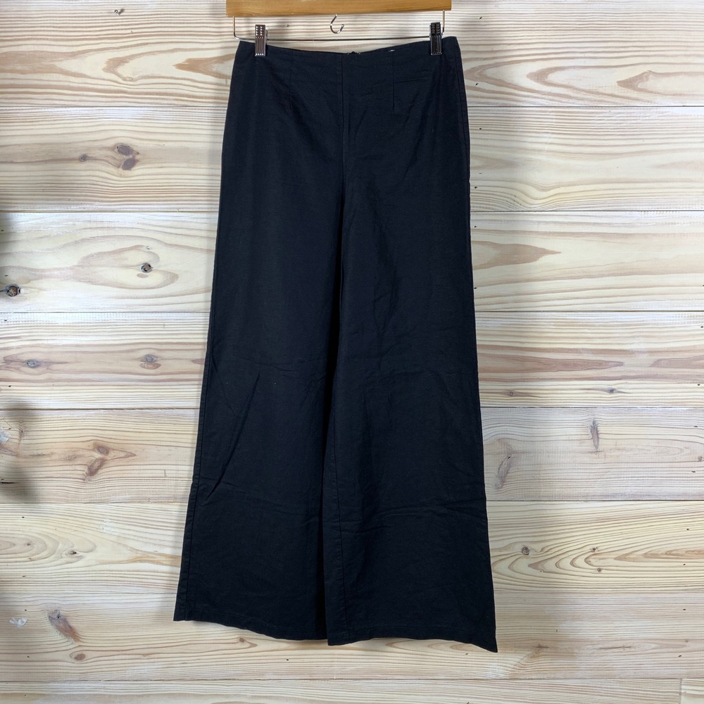 SNDYS Everyday Pants Women 6 Black Wide Leg High Rise Linen Blend‎ Trousers